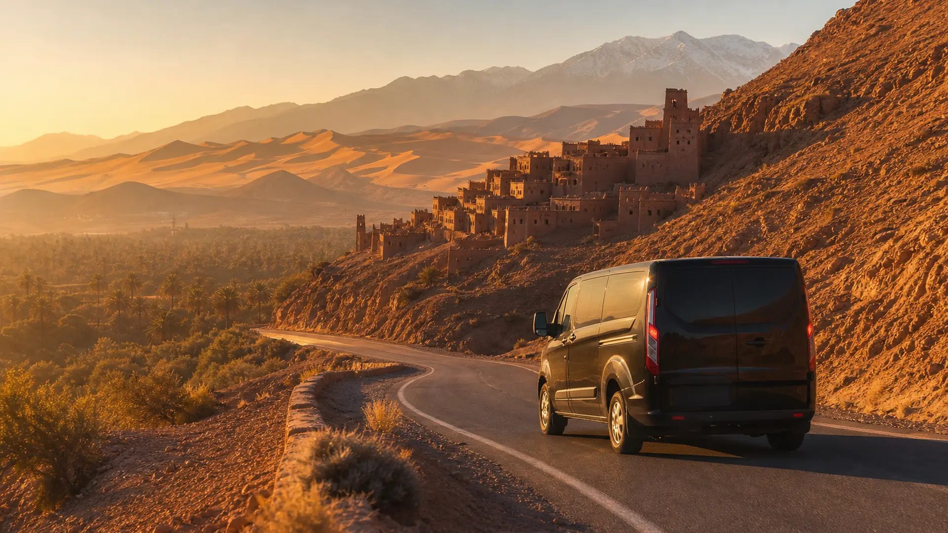 Circuit privé plusieurs jours au Maroc — véhicule SafarWay prêt au départ avec bagages
