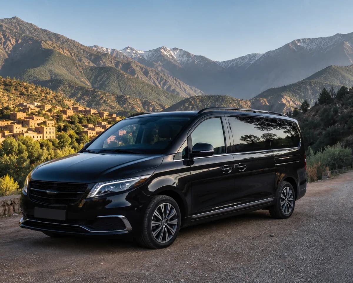 Véhicule privé adapté au trajet et au groupe sur une route marocaine