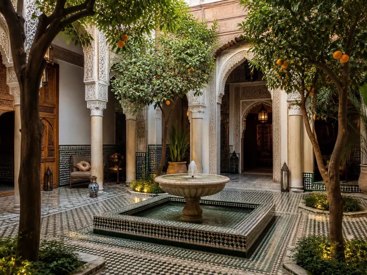 Cour de riad à Marrakech desservie par transport privé